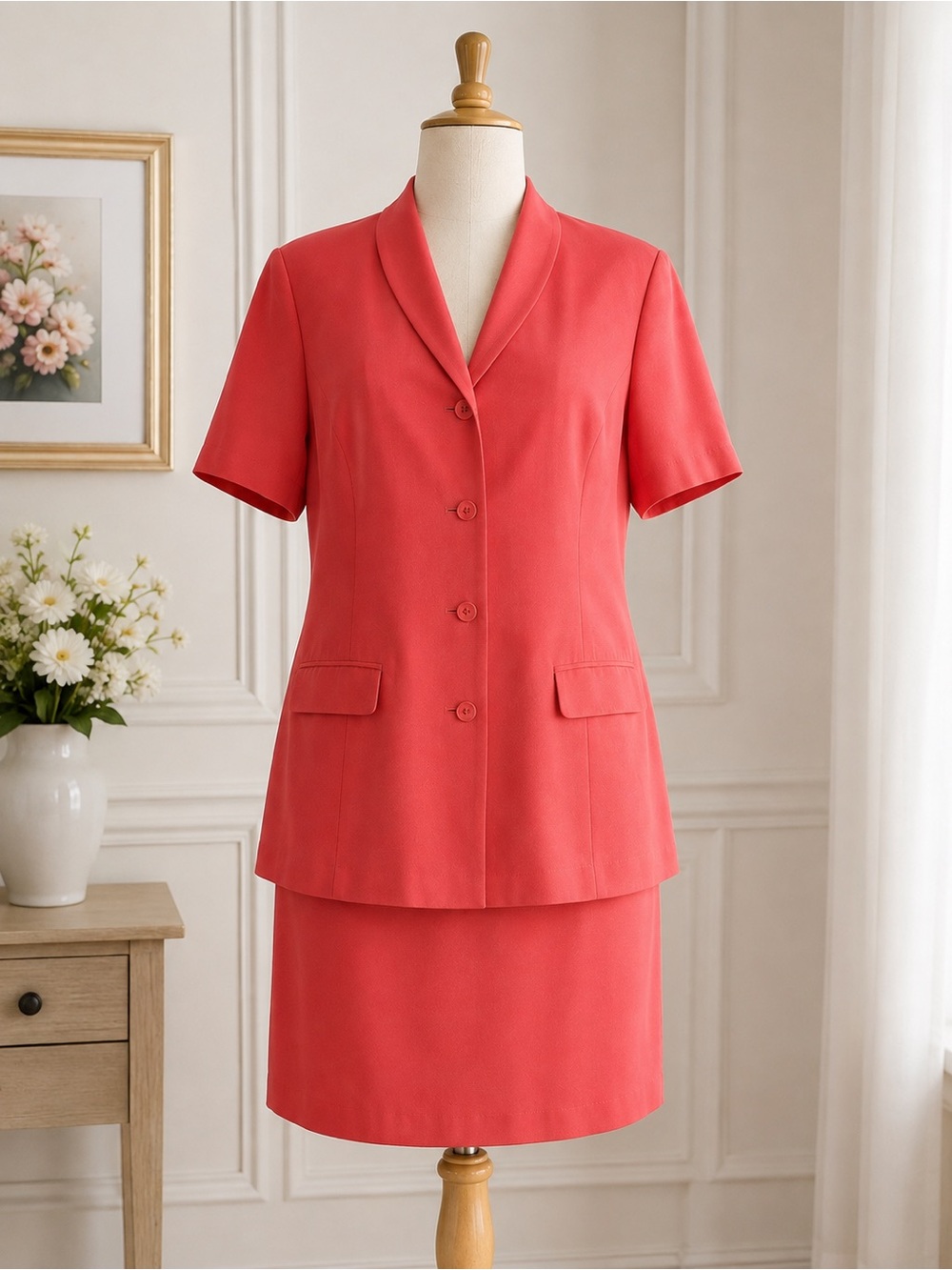 NWT Vintage 90s Amanda Smith Coral Pink Skirt Suit Set Size 18 Plus